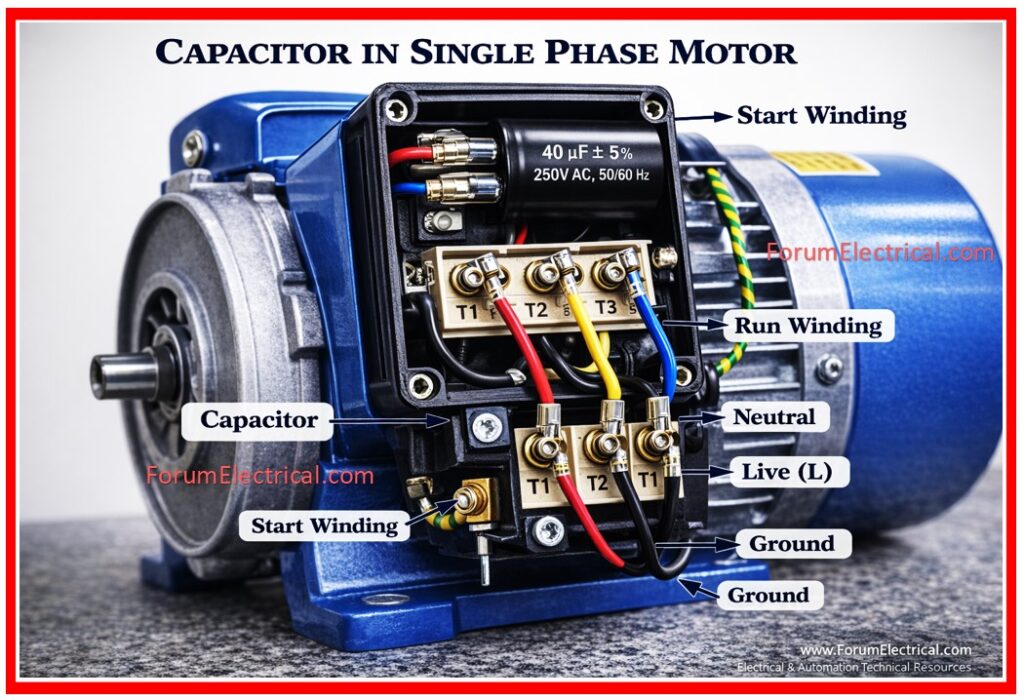 Running capacitor value of a single phase motor