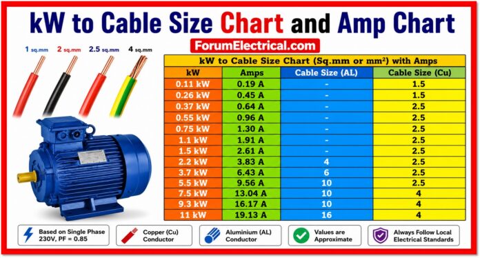 KW to Cable Size Chart and Amp Chart KW to Cable Size Chart and Amp Chart