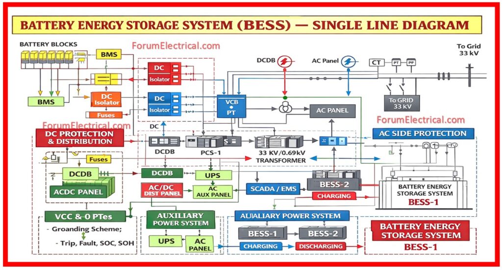 BATTERY ENERGY STORAGE SYSTEM (BESS) - SINGLE LINE DIAGRAM