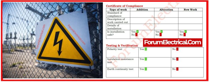 Electrical Certificate of Compliance (CoC) and Electrical Safety Certificate