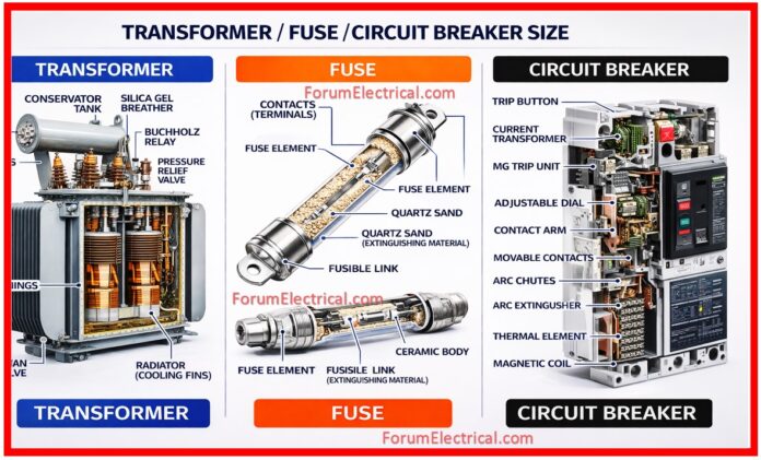 Transformer / Fuse / Circuit Breaker Size Calculator