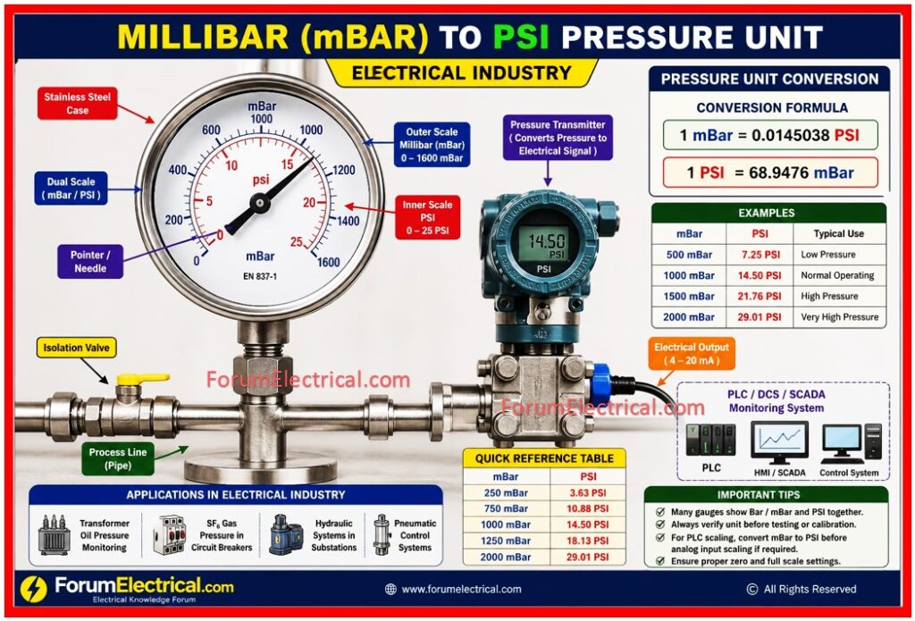 Millibar (mBar) to Psi Pressure Unit Conversion Calculator