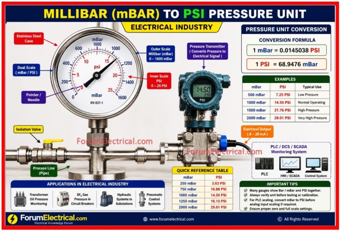 Millibar (mBar) to Psi Pressure Unit Conversion Calculator