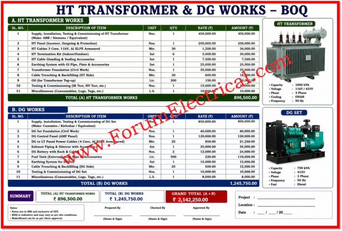 HT Transformer & DG Works BOQ with Checklist