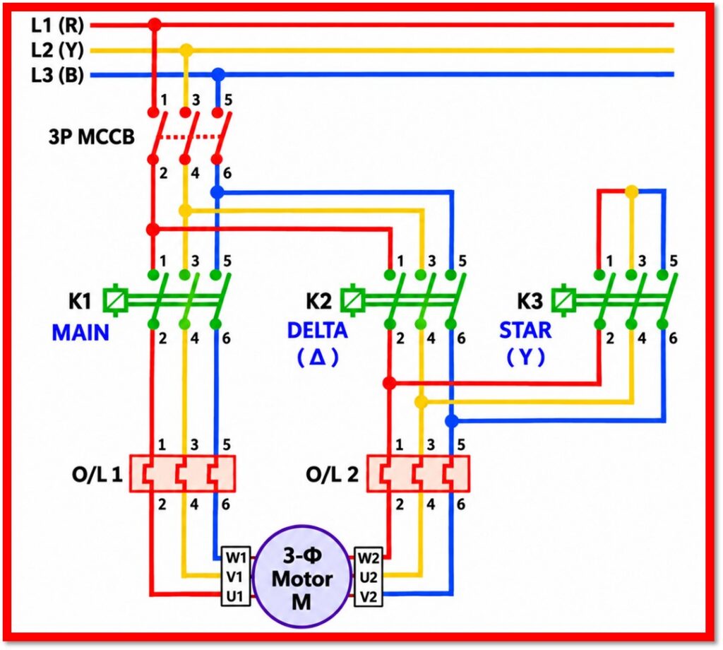 STAR-DELTA STARTER POWER CIRCUIT WIRING DIAGRAM